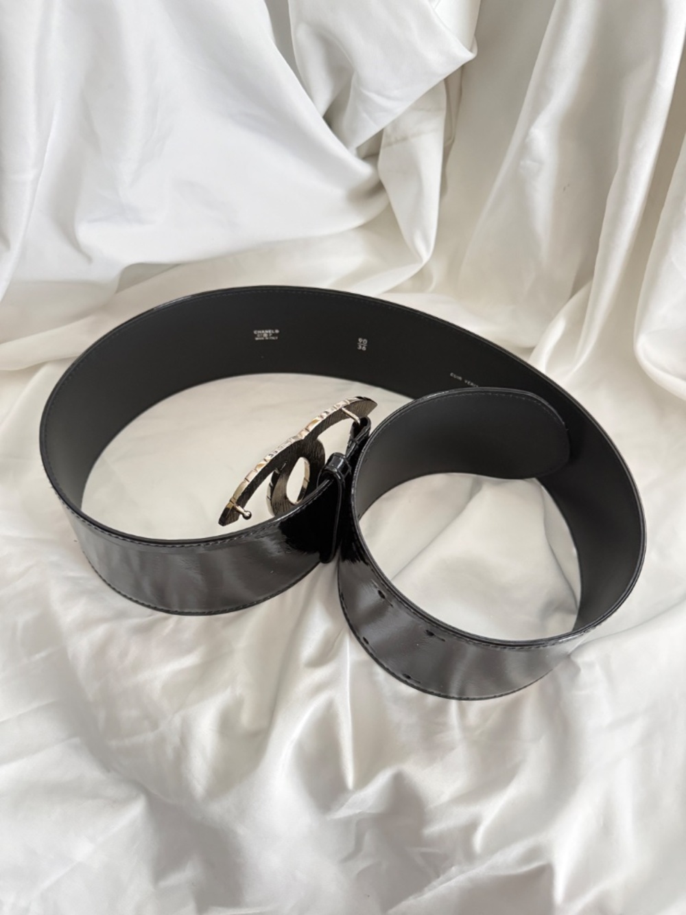 CHANLE Patent Leather CC Wide Waist Belt 90/36 - Picture 6 of 8